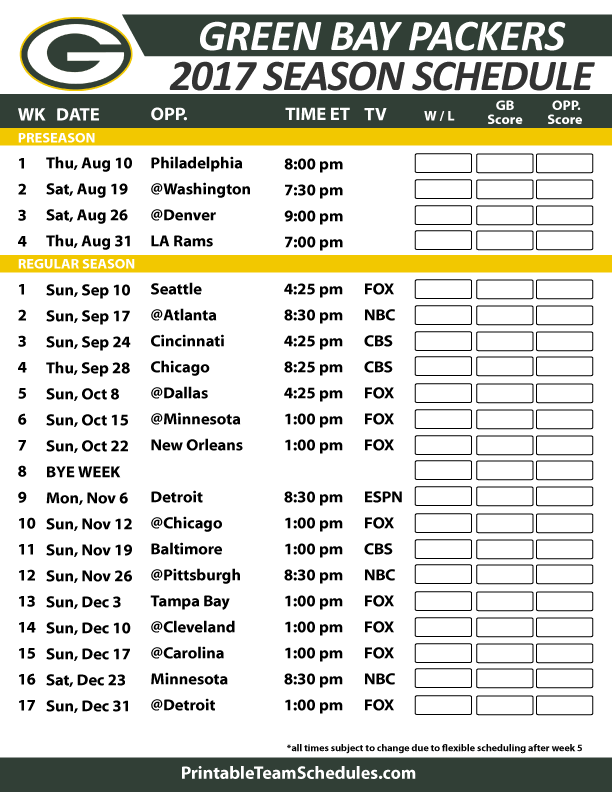 2017 Green Bay Schedule Released &  Printable Schedule Inside ...