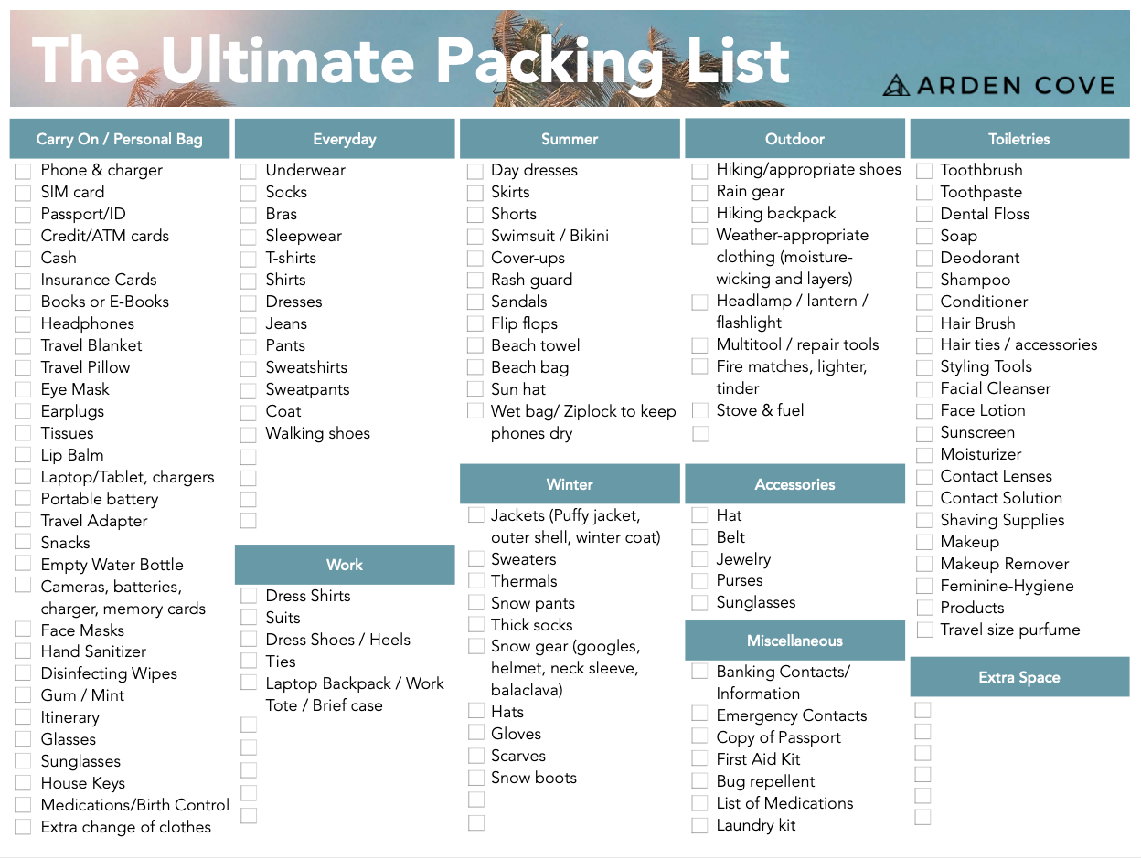 Ultimate Vacation Packing &amp; Travel Checklist [Free Printable PDF]
