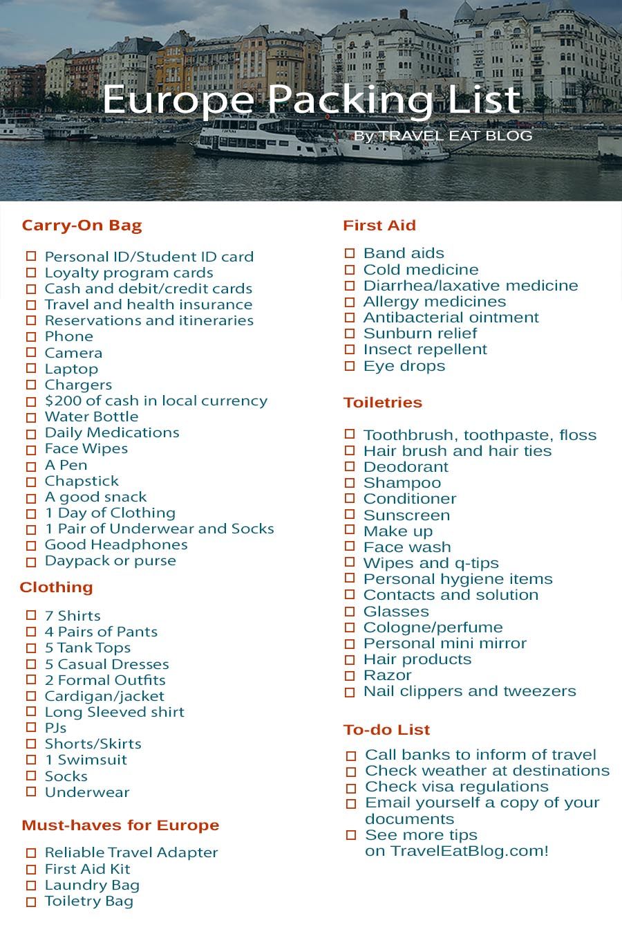 printable packing list europe