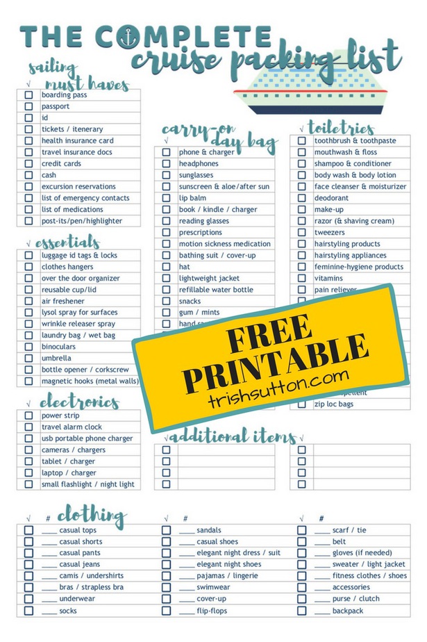 printable packing list for 7 day cruise