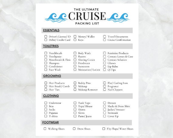 printable packing list for 7 day cruise