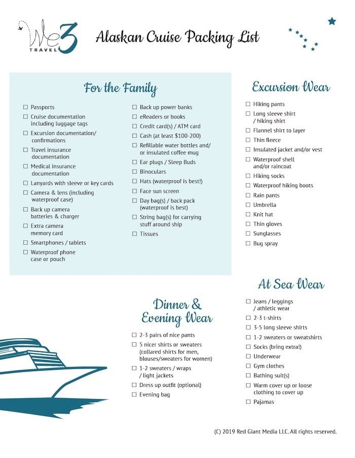 printable packing list for alaska cruise in june