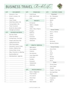 printable packing list for business trip