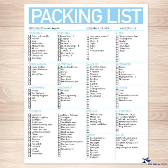printable packing list for business trip