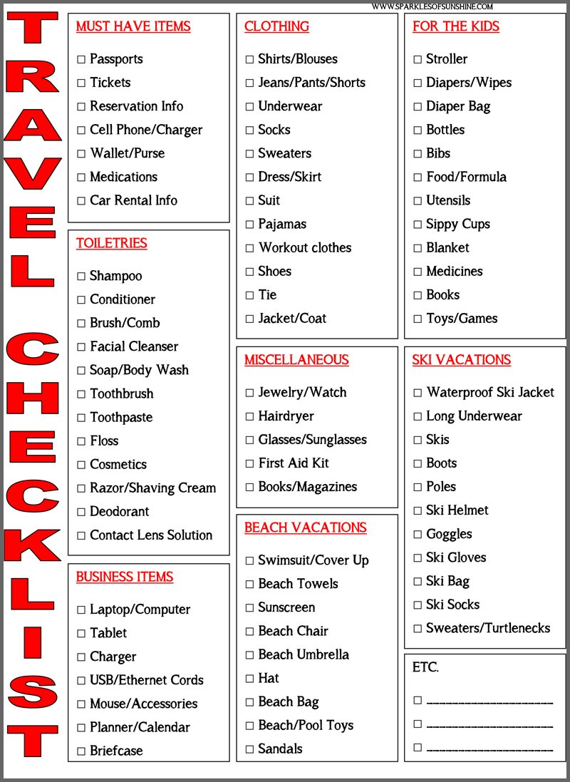 printable packing list for business trip