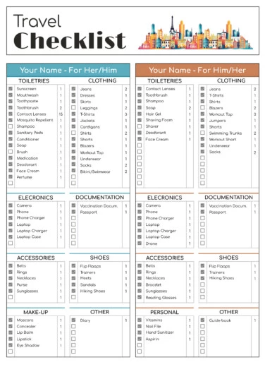 printable packing list for business trip