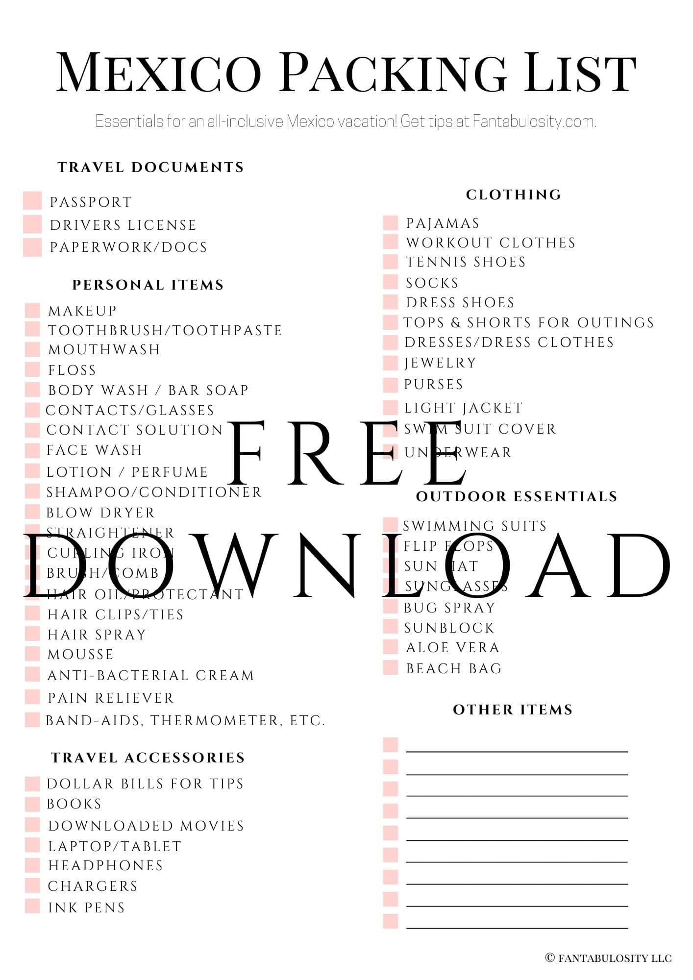 printable packing list for cabo