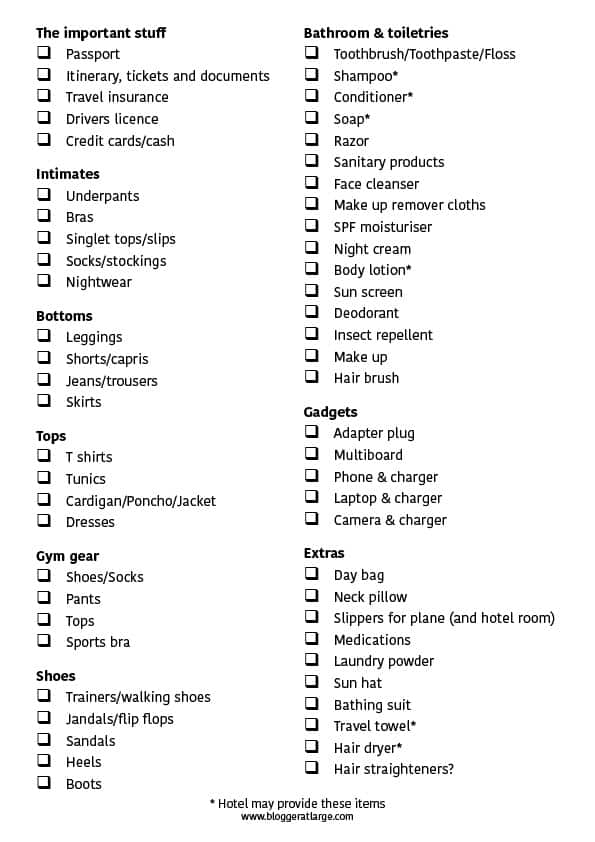 Free downloadable travel packing list! - Blogger at Large