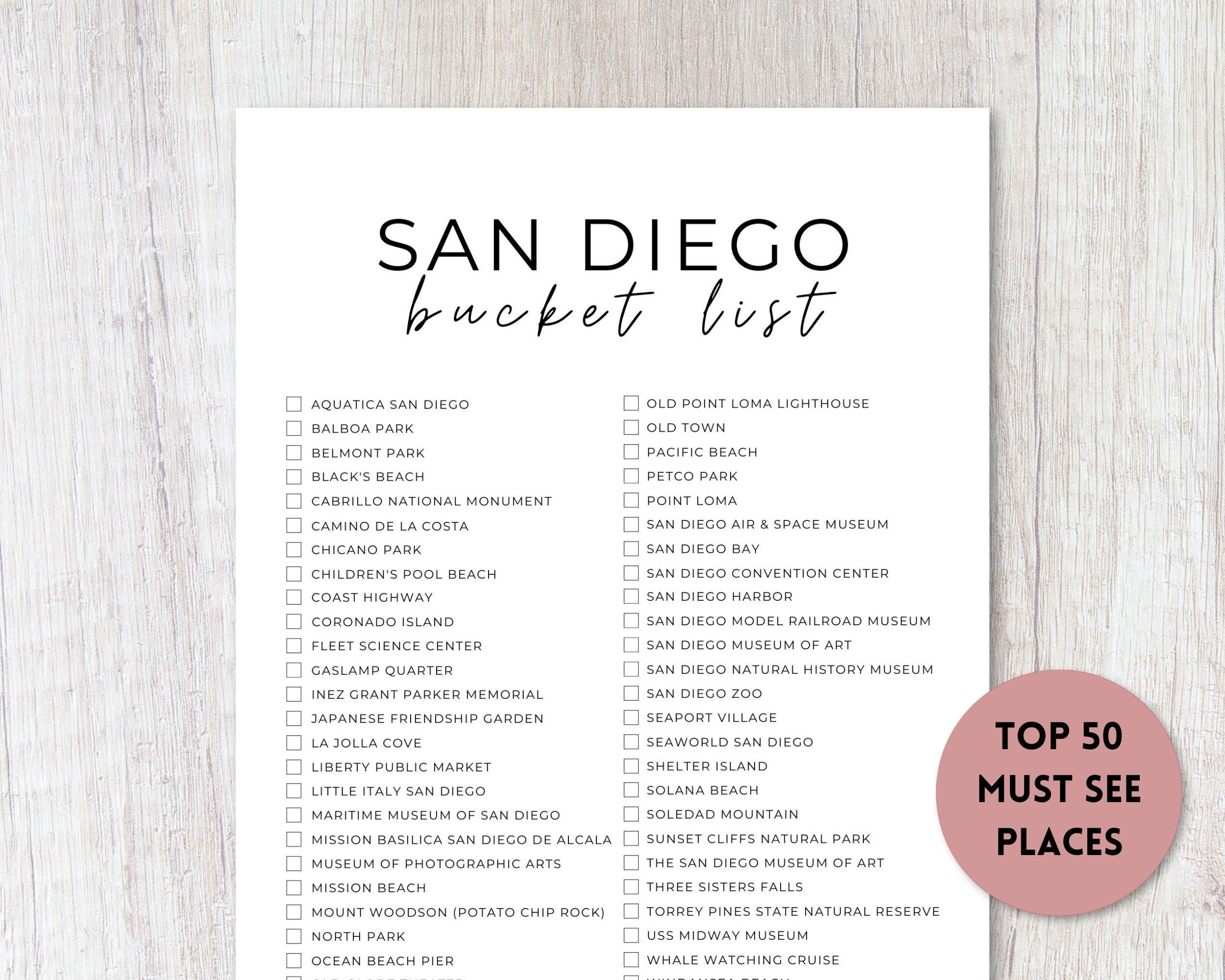 San Diego, California Bucket List Printable Travel Bucket List ...