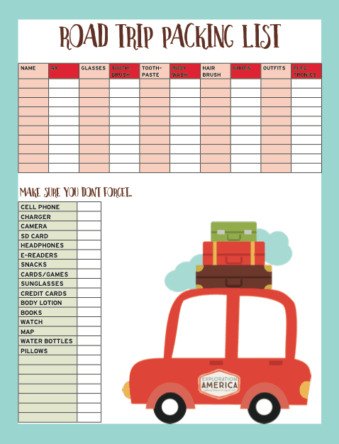printable packing list for california