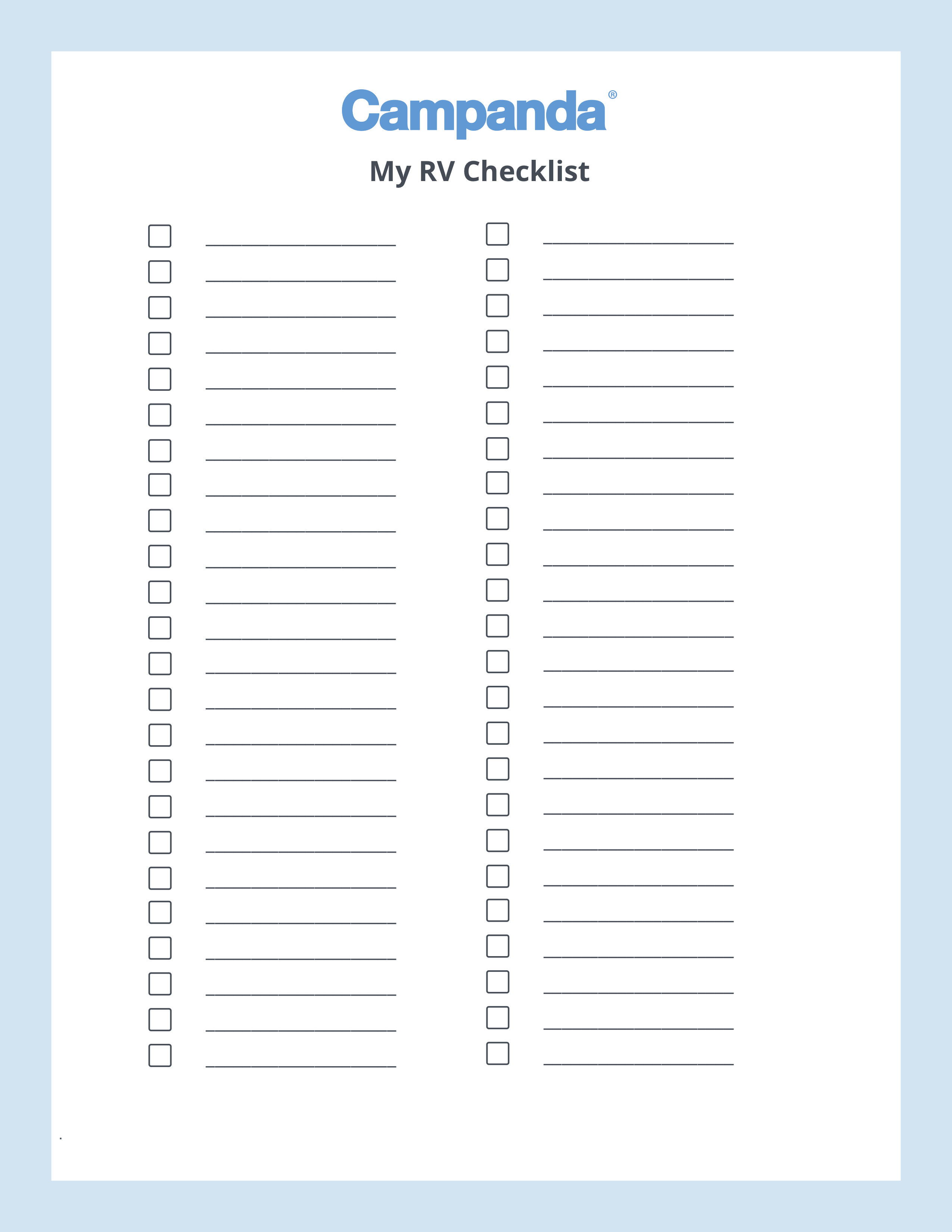 RV Checklists: 6 Printable Packing Lists | Campanda