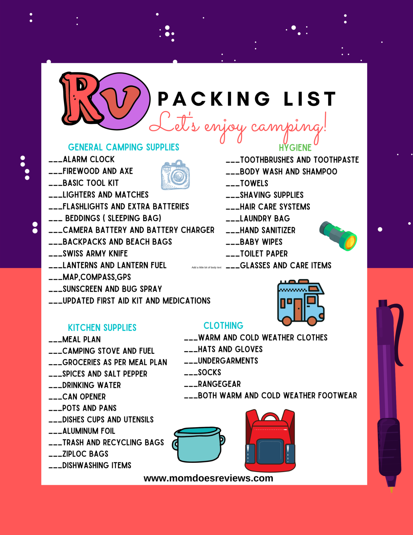 printable packing list for camping
