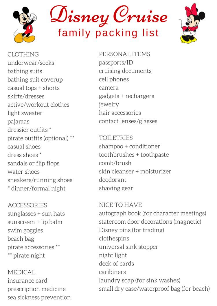 Free Printable Packing List for Disney Cruises