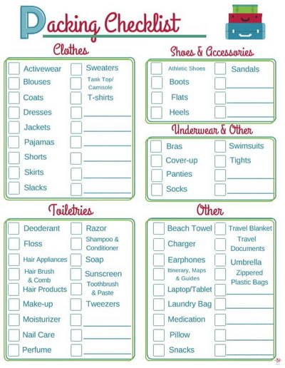 printable packing list for family vacation