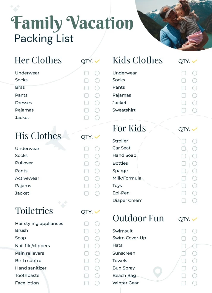 printable packing list for family vacation