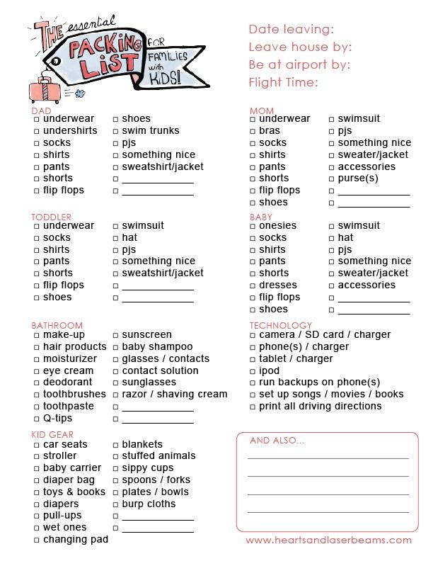 printable packing list for family vacation