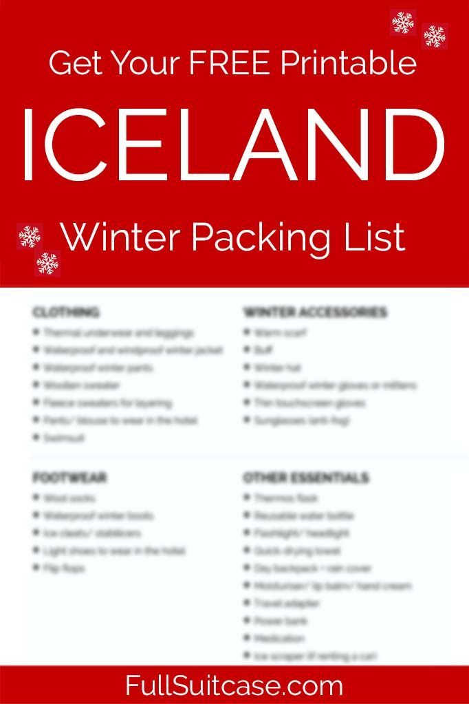 Printable packing list for Iceland in winter