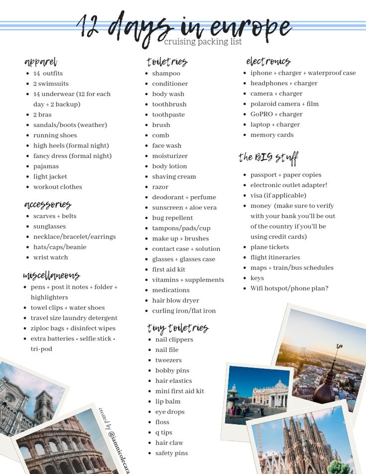 printable packing list for mediterranean cruise