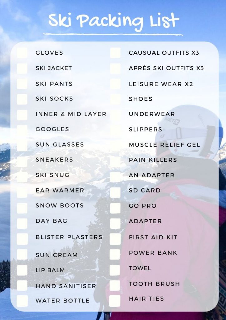 printable packing list for ski trip