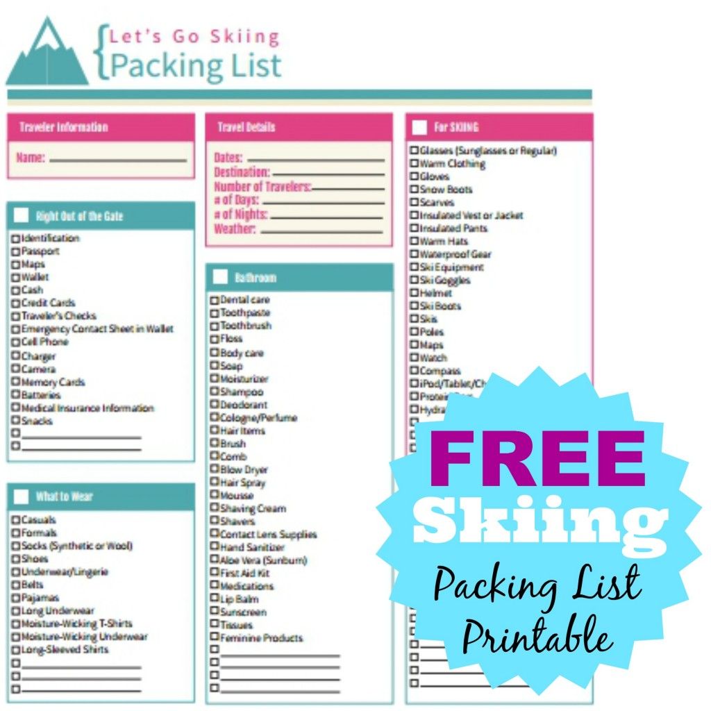 FREE Ski Packing List Printable