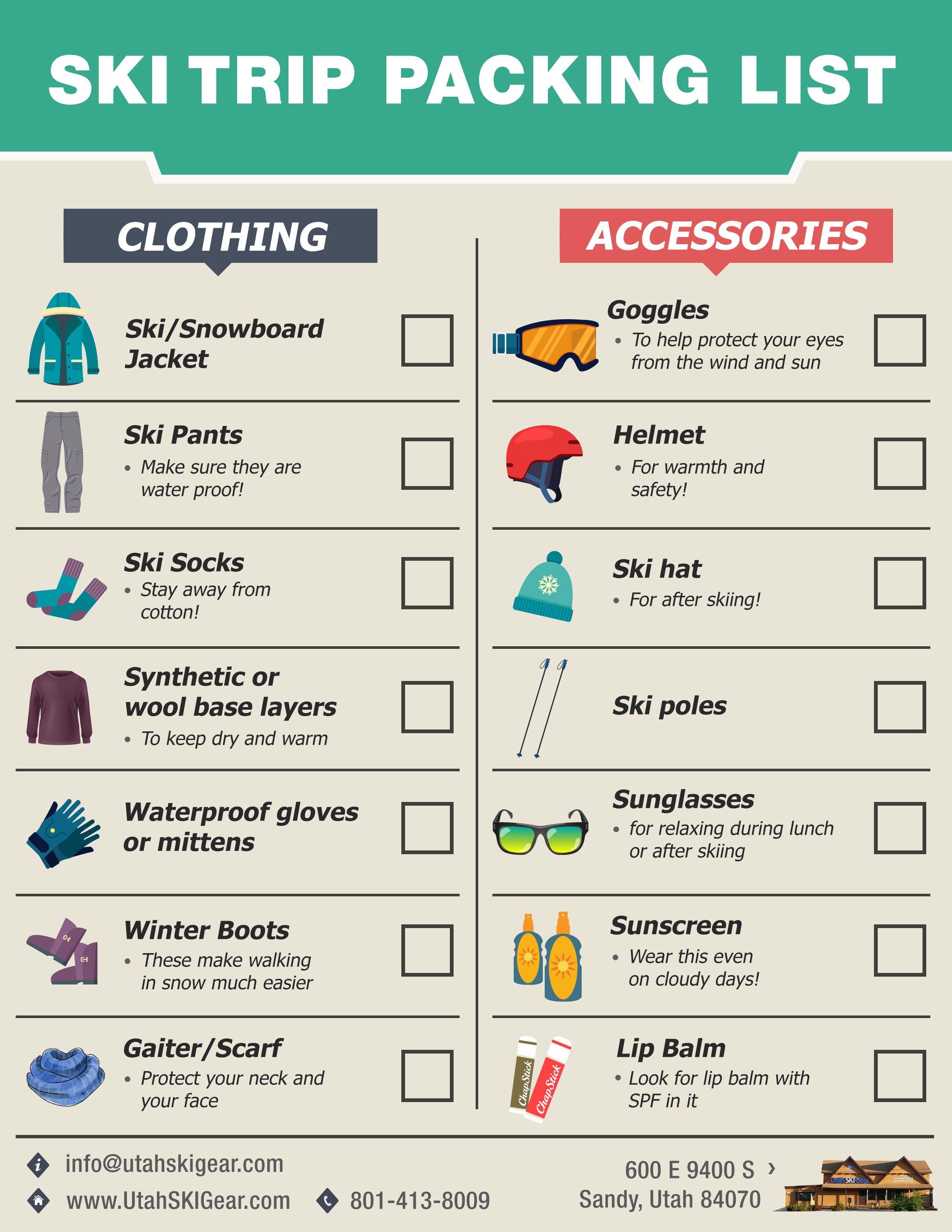 printable packing list for ski trip