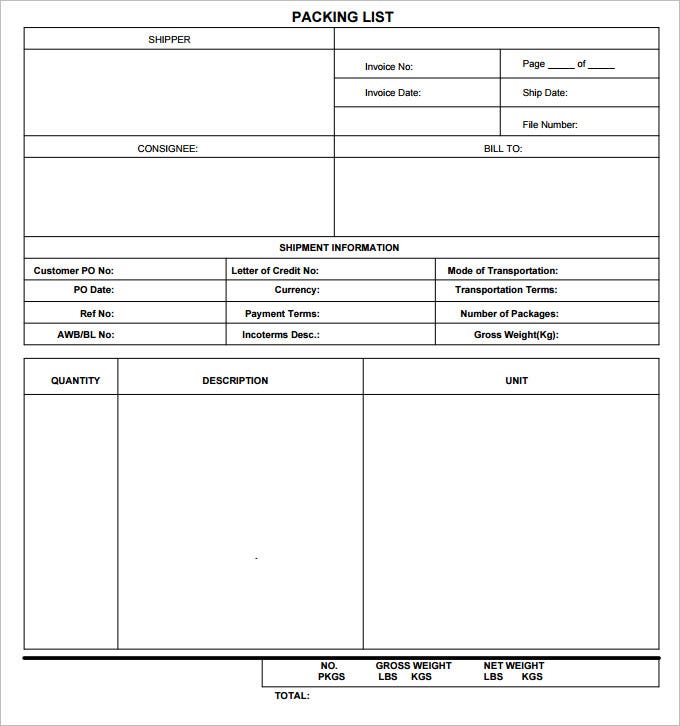 printable packing list po polsku