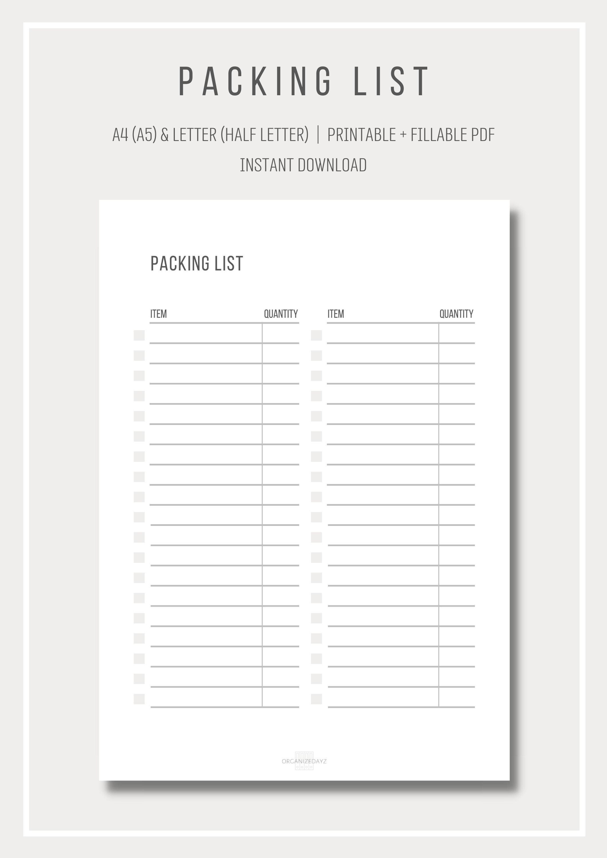 printable packing list po polsku