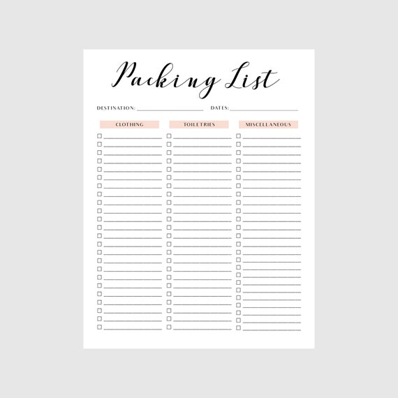 printable packing list po polsku