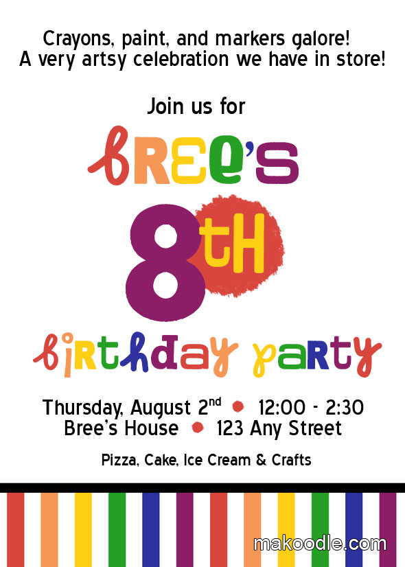 Art Birthday Party Invitation - Free Printable - Makoodle