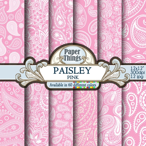 Pink Paisley Digital Paper: Gray Digital Indian Paisley Pattern ...