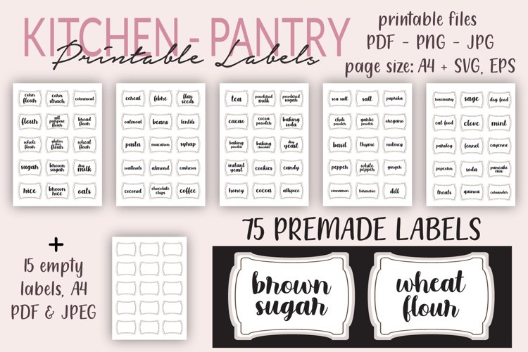 Printable Kitchen Labels, Pantry Labels Spices, Herbs Labels