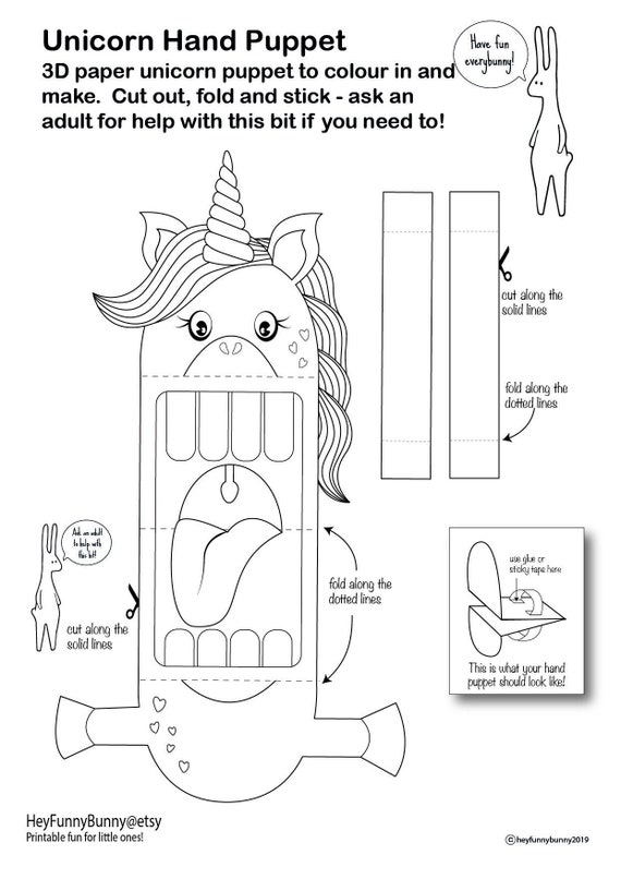 Printable Paper Craft Unicorn Hand Puppet