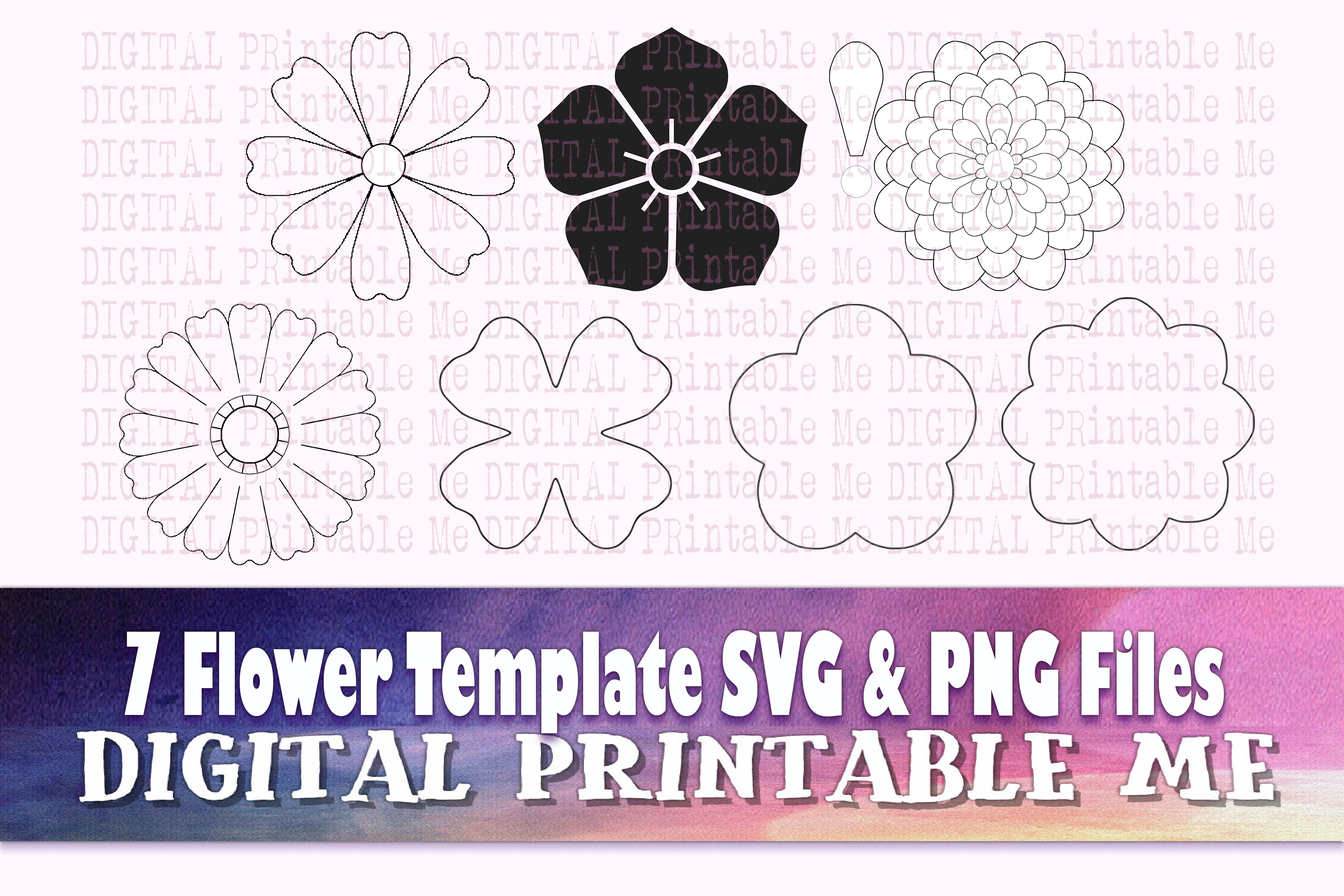 Flower Template, SVG PNG, 7 Images, craft printable, diy paper ...