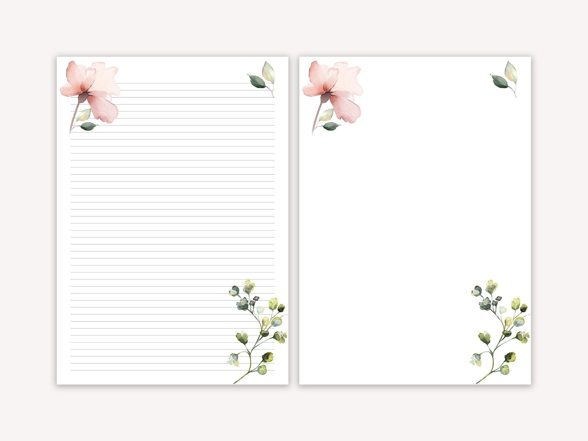 Floral Printable Letter Paper, Line Sheet, Floral Printable Letter ...