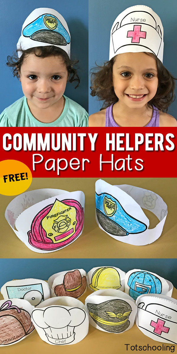 Community Helpers Printable Paper Hats | Totschooling - Toddler ...