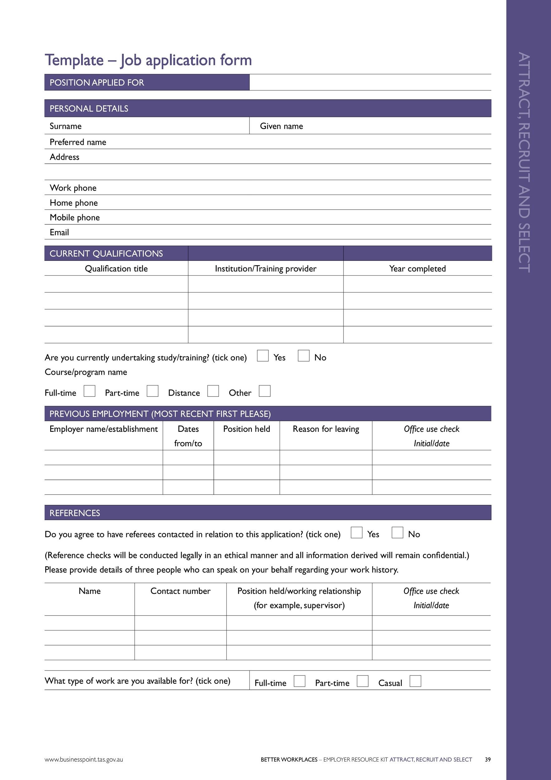 50 Free Employment / Job Application Form Templates [Printable] ᐅ ...