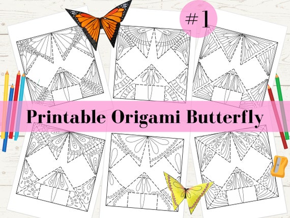 Origami Butterfly Coloring Pages, Set 1, Printable, Paper Crafts ...