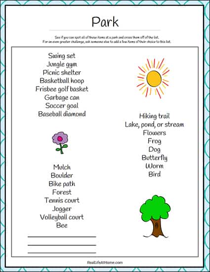 printable park scavenger hunt
