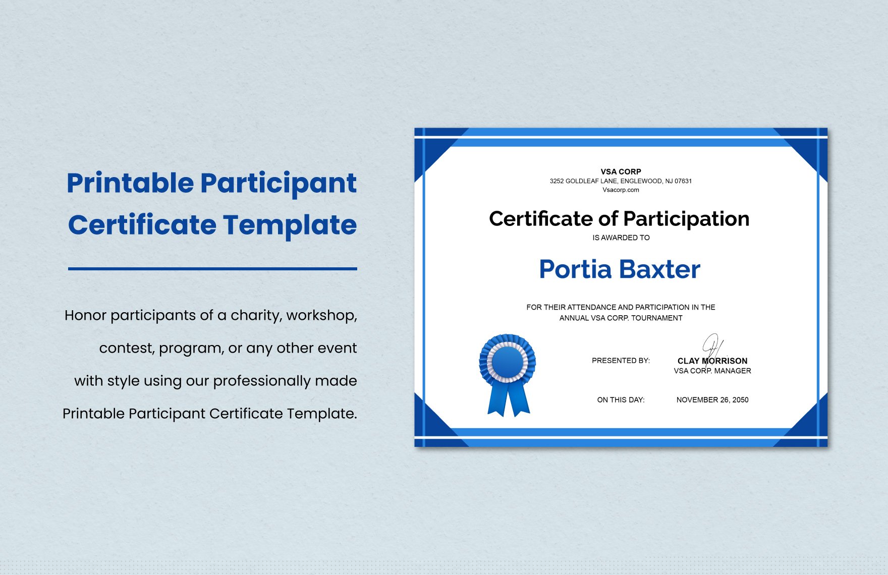Printable Baseball Participation Certificate Sports Award INSTANT ...