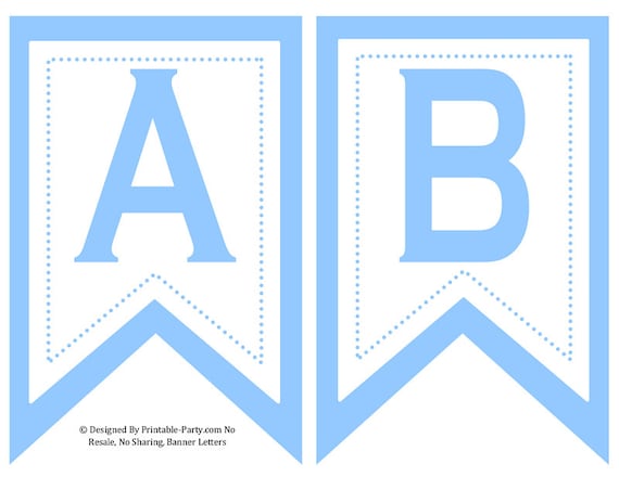 5x8 Inch Swallowtail Light Blue Printable Banner Letters  