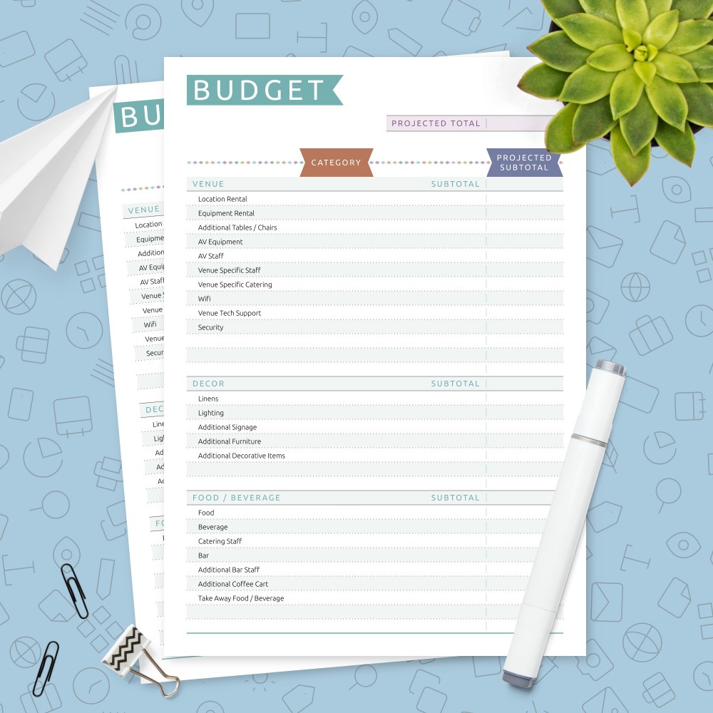 Party Budget Template - Casual Style Template - Printable PDF