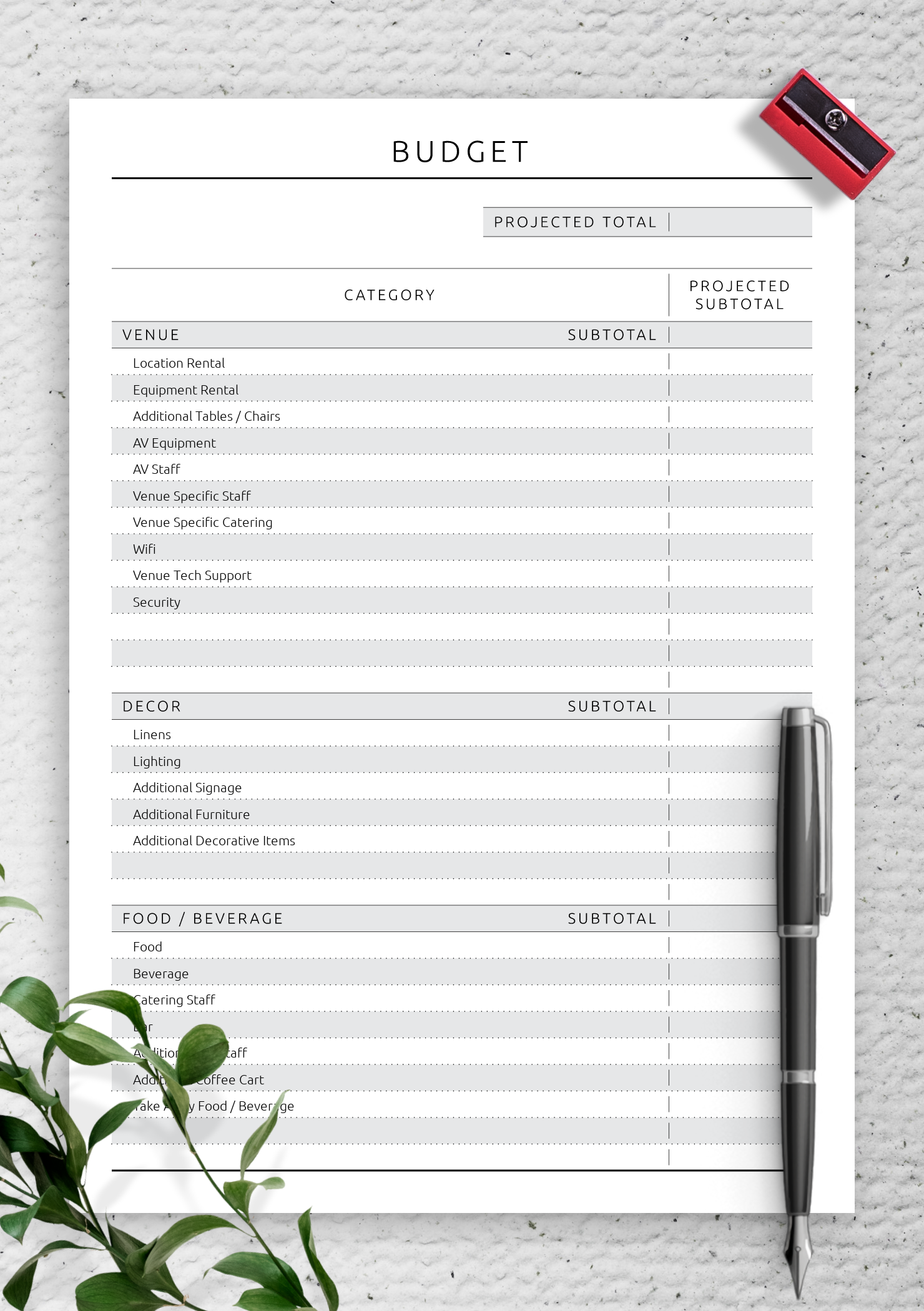 Download Printable Party Budget Template - Original Style PDF