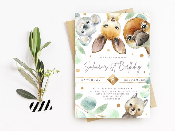 Australian Animals 1st Birthday Invite, PRINTABLE, Native Koala ...