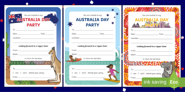Australia Day Party Invitation Template (teacher made)