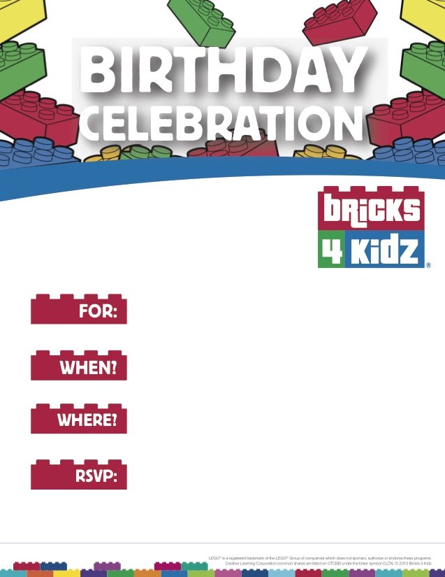 Fun and Customisable Party Invitations | Bricks 4 Kidz - Australia ...