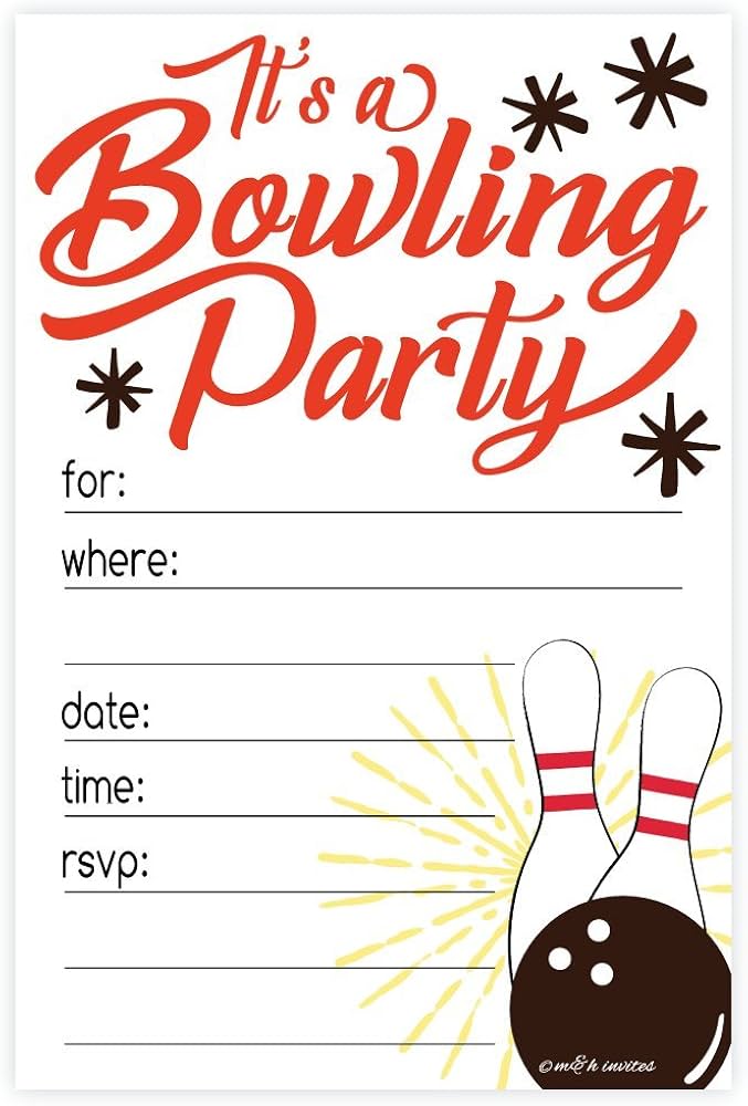 Bowling Party Invitations (20 Count) with Envelopes : Amazon.com ...
