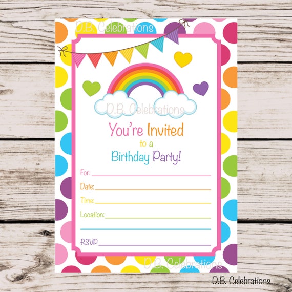 Rainbow Birthday Party Invitation, Fill in the Blank Invitation ...