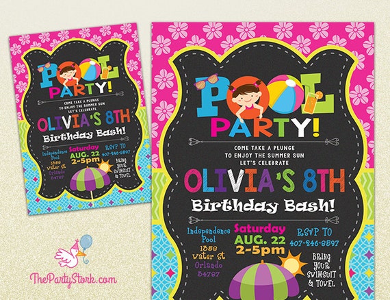 Pool Party Invitation Printable Birthday Invite for Girl Summer ...