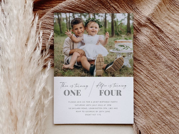 Joint Birthday Invitation Template, Joint Party Invite, Photo ...
