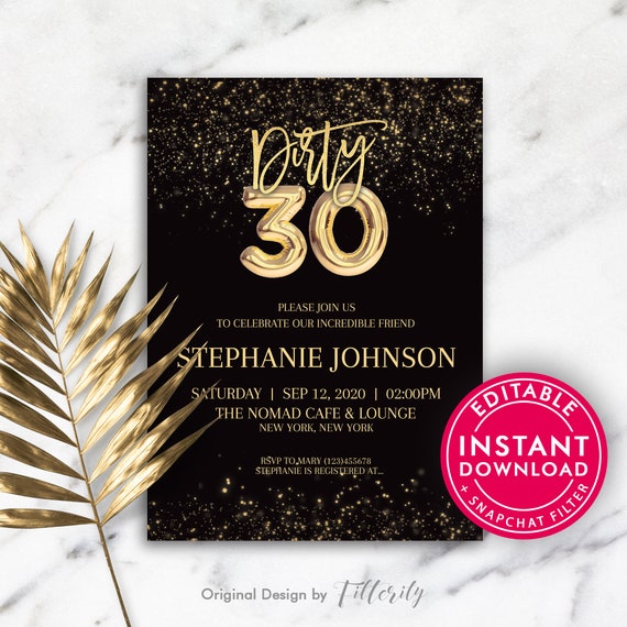30th Birthday Party Invitations, Birthday Invitations, Birthday ...
